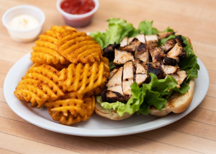 Pepsi Cola Turkey Sandwich with a Side of Waffle Fries