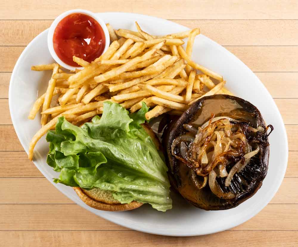 Portabella Hamburger with a Side of Mega Crunch Fries